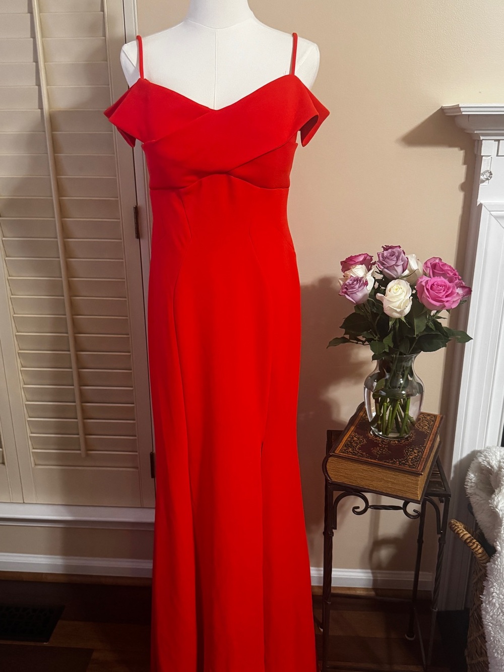 Night Way Collections Red Off-Shoulder Spaghetti Strap Maxi Dress